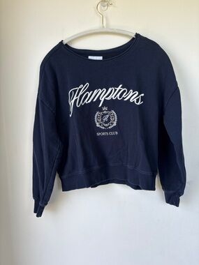 Sunday Navy Crewneck Sweatshirt with White Embroidered 'Hamptons'